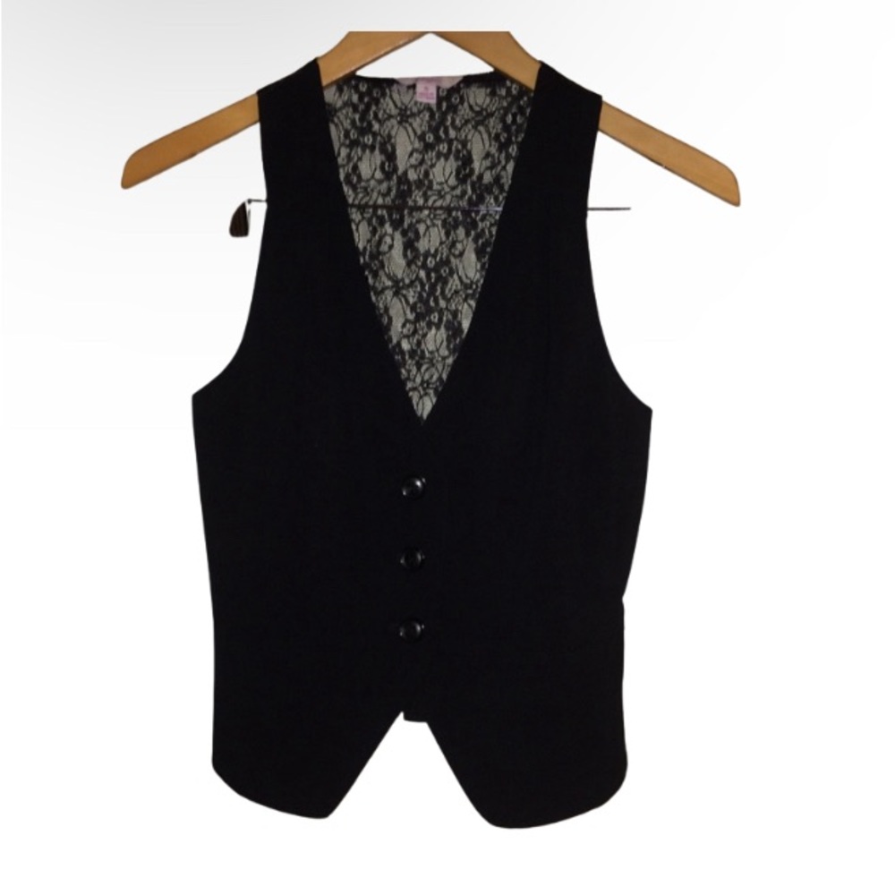 Black Vest w/ Lace and Attached Belt